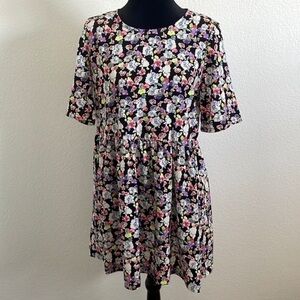 Bloomingdale’s Aqua Neon Floral Print Babydoll Mini Dress